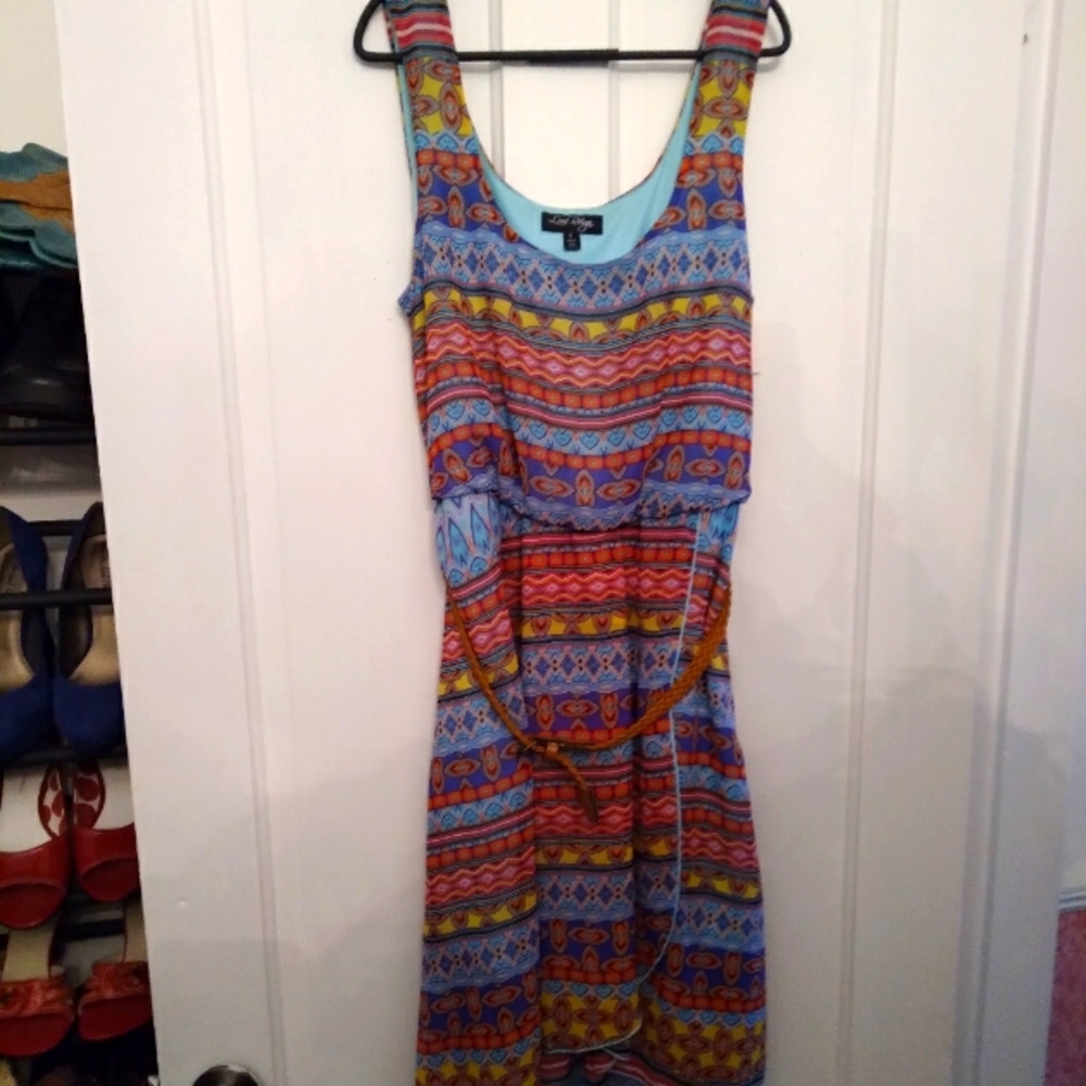 Love Reign - Multi-colored Belted Mini Dress